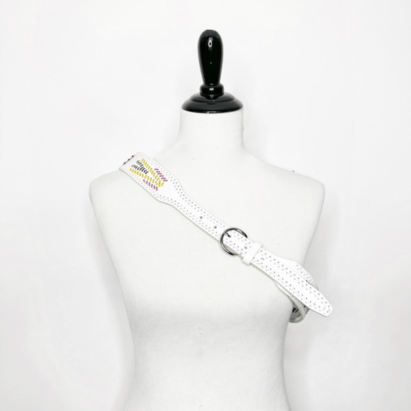 Vintage leather WESTERN laced BELT WHITE southwest womens LARGE l - Picture 1 of 5